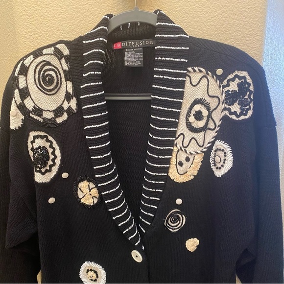 Vintage I.B. DIFFUSION 1991 Beaded Sequin Embellished Sweater Cardigan-Medium - Picture 2 of 8
